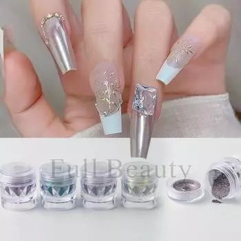 0,5 г кристальное покрытие для ногтей блестящий порошок гель-лак втирание пыли блестящие серебряные мелкие хромовые хлопья пигмент DIY аксессуары декор 0.5g / Box