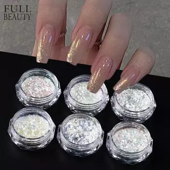 0,5 г Лазерный блестящий порошок для ногтей Гель-лак для ногтей Втирание пыли Блестящие мелкие хромовые хлопья Пигмент DIY Аксессуары Декор 0.5g / Box
