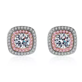 0,5 карата муассанит стерлингового серебра S925 квадратные индивидуальные многослойные розовые милые уникальные серьги-гвоздики для подруги