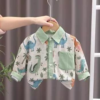 0-5 лет Детское пальто с длинными рукавами для мальчиков Повседневный топ с изображением динозавра из мультфильма Удобная одежда для маленьких мальчиков S зелёный
