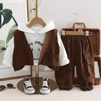 0-5 лет Мальчики Осенне-зимний костюм осенняя мода новый детский корейский вариант жилет комплект из трех предметов детский комплект S коричневый