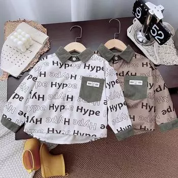 0-5 лет Малыш мальчик Рубашка с длинными рукавами Новая осенняя рубашка с буквами для мальчиков удобные топы на весну и осень S белый