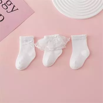0-5 Years 3 Pairs/Set Newborn Lace Socks Summer Thin Cotton Mesh Short Socks White Lace Ruffle Frilly Girls Princess Sock 0-12M(S)
