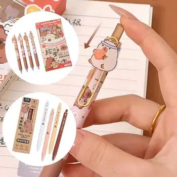 0.5mm Capybara Gel Pen Quick-drying Soft Touch Grip Press Erasable Pen Writing Stationery Water Drop Gradient Black Pen Office