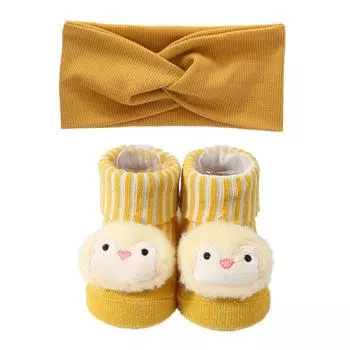 0-6M Lovely Cartoon Baby Socks Hair Band Set Infant Cotton Breathable Short Socks Newborn Headband Gift Po Props 0-6M