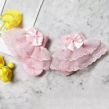 0-9 лет детские хлопковые носки с кружевом для девочек, носки до щиколотки с бантиками, носки-тапочки для малышей, милые оборчатые носки для детей, носки принцессы для девочек XXS(0-6Month)