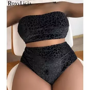 0XL-4XL леопардовое бикини большого размера, купальники больших размеров, женский купальник, женский комплект бикини из двух частей, купальный костюм 0XL чёрный