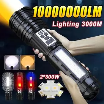 Самый мощный светодиодный фонарик 2*30 Вт, перезаряжаемый через Type-c, дальнобойный 1000 м, портативный фонарь для рыбалки, охоты, фонарь