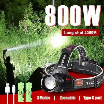 1000000LM самый мощный светодиодный головной фонарь перезаряжаемый Type-C налобный фонарь дальнего действия 4000M налобный фонарь для рыбалки и охоты 18650