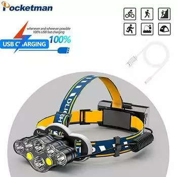100000 лм 8 светодиодов налобный фонарь USB аккумуляторная фара сильный свет налобный фонарь с батареей 18650