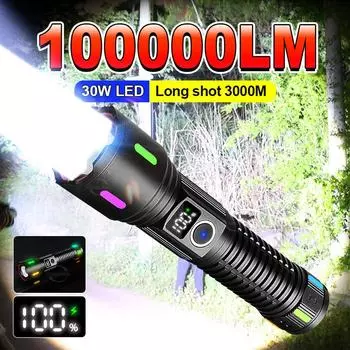 100000 люменов светодиодные фонари высокой мощности 3000 м дальний свет фонарик портативный фонарь портативная лампа 26650 работа на открытом воздухе походный фонарь