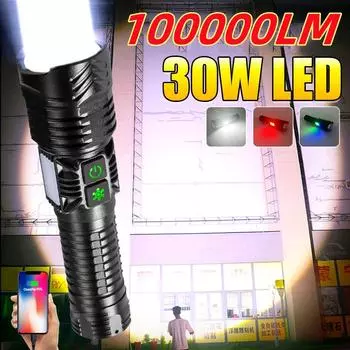 100000LMМощный многофункциональный фонарик 1000 метров Сверхдальний свет 8 режимов Фонарь-фонарь для рыбалки на открытом воздухе Кемпинговый фонарь no battery чёрный