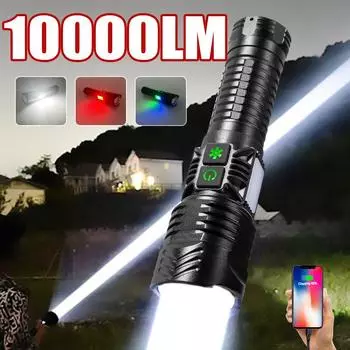 10000 люмен супер яркий дальний мощный светодиодный фонарик уличный водонепроницаемый мощный фонарик фонарь для кемпинга E-2000mAh