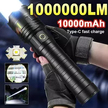 10000 мАч супер большой фонарик USB перезаряжаемый 30 Вт самый мощный светодиодный фонарик дальнего действия зум уличный кемпинговый фонарь ABS plastic