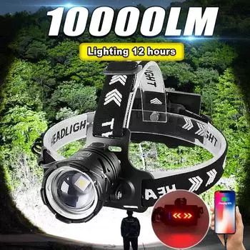10000LM самый мощный налобный фонарь 18650 перезаряжаемый светодиодный налобный фонарь для рыбалки, освещение 12 часов, супер яркий налобный фонарь A-Without battery