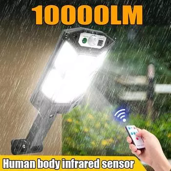 10000LM Солнечная светодиодная лампа, уличный солнечный свет, PIR датчик движения, мощный солнечный садовый светильник, водонепроницаемый солнечный свет, уличный дворовый фонарь 43 LED