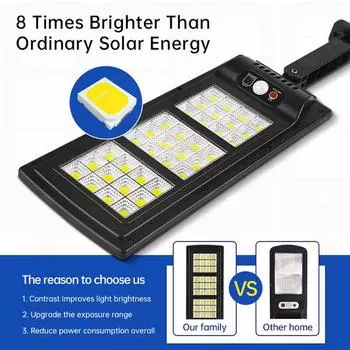 10000LM Солнечный светодиодный светильник для улицы, самый мощный внешний солнечный светильник, 144 светодиода, 3 режима, дистанционное управление, водонепроницаемый светильник для сада и улицы