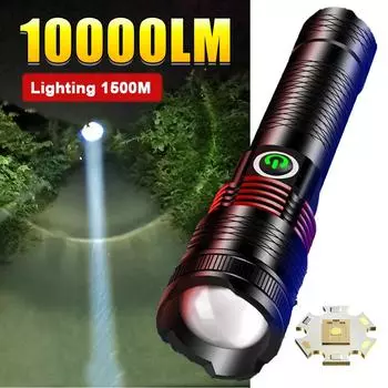 2000LM супер мощный светодиодный фонарик 18650 перезаряжаемый ультра яркий фонарик дальнего действия 1500 м мощный ручной фонарь C-build in battery