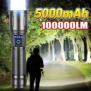 10000LM светодиодные фонари высокой мощности, перезаряжаемый сверхмощный фонарик, 3 режима, профессиональная уличная ручная лампа для кемпинга A-without battery