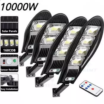 10000W 168LED Модернизированный солнечный уличный фонарь Наружный водонепроницаемый светодиодный садовый настенный солнечный светильник с регулируемым углом Встроенная батарея 10000 мАч Солнечная настенная лампа A-3000W