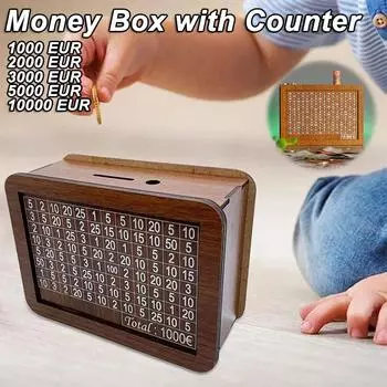 1000-10000 Euro Money Box Piggy Bank Wood Money Bank Reusable Money Box with Saving Goal and Numbers Boxes