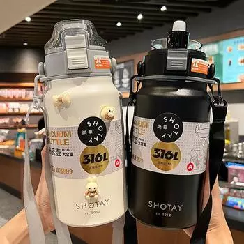 1000/1300/1600 мл термос большой емкости из нержавеющей стали термос для занятий спортом на открытом воздухе для мужчин и женщин фитнес-бутылка для воды с соломинкой Without 3D Stickers