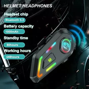 1000 мАч гарнитура для мотоциклетного шлема Bluetooth 5.3 голосовое управление беспроводной музыкальный плеер водонепроницаемые наушники с подсветкой