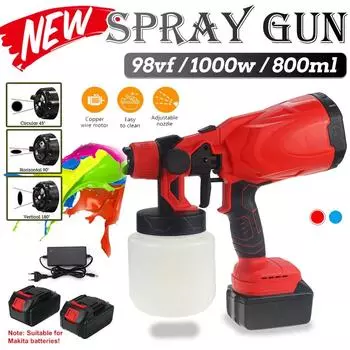 1000 мл 1000 Вт беспроводной электрический пистолет-распылитель с 1/2 оригинальной батареей портативный распылитель краски, совместимый с батареей Makita с вилкой европейского стандарта Only machine