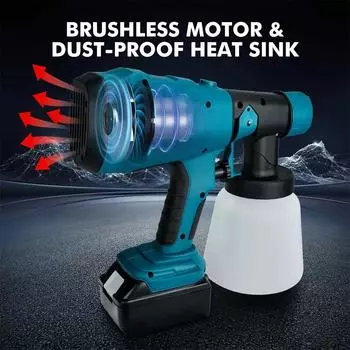 1000 мл беспроводной электрический краскопульт высокой мощности HVLP краскопульт автомобильная мебель стальное покрытие аэрограф для Makita 18 В аккумулятор EU Plug