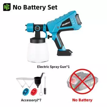 1000 мл беспроводной электрический пистолет-распылитель ручной высокоэффективный портативный бытовой стальной краскопульт для аккумулятора 18 В Without Battery