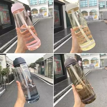 1000 мл Большие бутылки для воды с соломинкой Летняя дорожная бутылка без BPA с защитой от протекания жёлтый