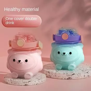 1000 мл большой емкости милый медведь стакан для воды летний портативный чайник пластиковый двойной стакан для питья соломинка для занятий спортом на открытом воздухе бутылка для воды 1000ml коричневый