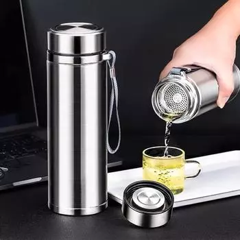 1000 мл двойной термос из нержавеющей стали в деловом стиле портативная наружная автомобильная термокружка для кофе и чая изоляционная бутылка 500ml чёрный