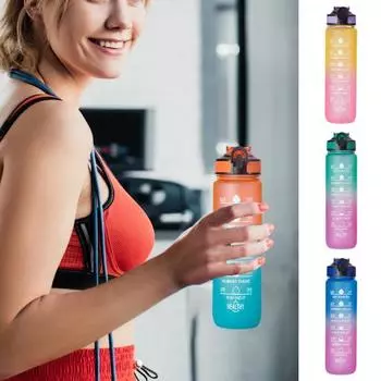 1000 мл градиентная радужная бутылка для воды с соломенными маркерами времени, большая емкость, матовая, портативная 1000ML