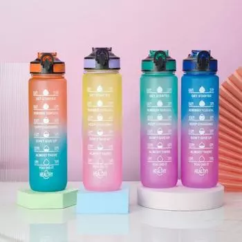 1000 мл градиентная радужная бутылка для воды с соломенными маркерами времени большой емкости матовая портативная для мужчин и женщин путешествия, кемпинг, тренажерный зал, тренировки, спортивная чашка для питья 1000ML