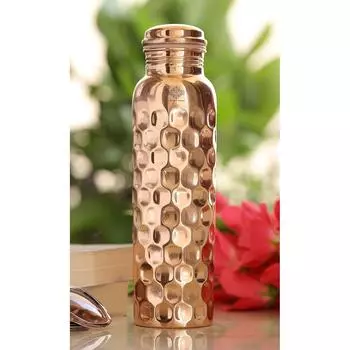1000 мл, , Лакированное покрытие с алмазным дизайном, Аюрведическая бутылка из чистой меди для ежедневного использования, Посуда для питья, Идеально подходит для дома, офиса и путешествий, Набор из 1