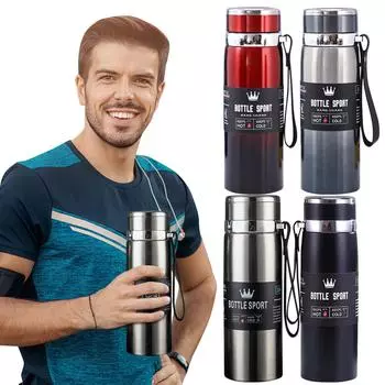 1000 мл термобутылка с ручкой, термобутылка с большой емкостью, вакуумная двойная изоляция, для горячих и холодных напитков 1000ml синий