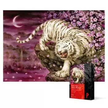1000 piece jigsaw puzzle - Cherry blossom white tiger under the moonlight, popular Korean puzzle