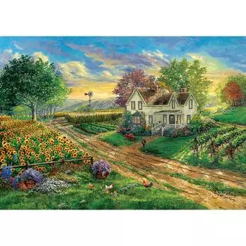1000 piece jigsaw puzzle - rural landscape with sunflower fields, popular Korean puzzle