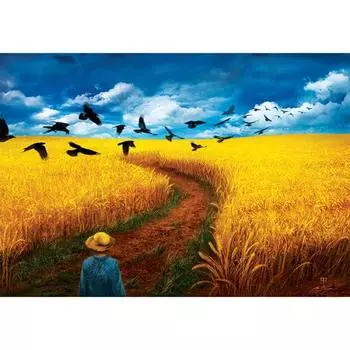 Пазл из 1000 деталей - пшеничное поле, где летают вороны, популярная корейская головоломка