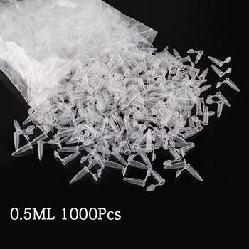 1000 шт. 0,5 мл штук прозрачных мини-пластиковых пробирок для центрифугирования пробирок, контейнеров для научных лабораторных испытаний, принадлежностей 0.5ml 1000pcs 1bag