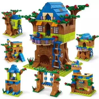 1000 шт., 6 в 1, друзья, дом на дереве, строительные блоки для девочек, лагерь приключений в джунглях, городские кирпичи, развивающие игрушки для детей, подарки tree house