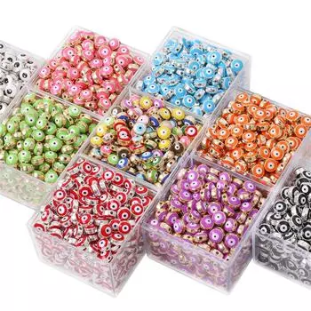 1000 шт., ручная работа, эмалированная смола, плоские круглые бусины от сглаза для ожерелья, браслета, самодельные ювелирные изделия, бусины, амулеты, аксессуары 8mm 1000pcs золотой/светло-зеленый