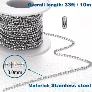 1000 см/393 дюйма стальная шариковая цепочка с бусинами для собачьего жетона цепочка с бусинами металлическая молния маленькая шариковая цепочка с бусинами 50 шт соединитель 33 фута 3,0 мм ) 200cm/79in +10pcs Connectors