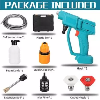 1000 Вт 288 ВФ Пистолет для мойки высокого давления Беспроводная мойка для автомобилей Водяной распылитель для улицы Электрическая мойка для автомобилей Пенная пушка Аккумулятор Only machine