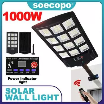 1000 Вт солнечный встроенный настенный садовый светильник с датчиком движения пульт дистанционного управления 4000 мАч большая батарея супер яркий светодиод энергия
