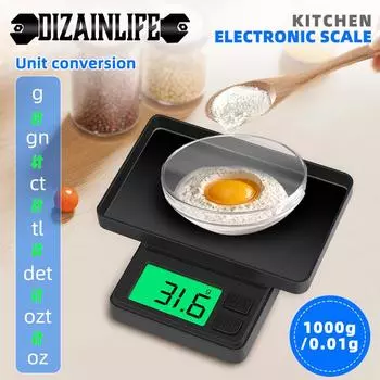 1000g/0.1g Electronic Kitchen Scale Accurate Pocket Mini Jewelry Gram Scale with Backlight and Lid Calibration Coffee Scale