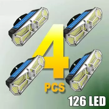 1000LM Солнечные светодиодные фонари Открытый настенный светильник Индукционная внешняя солнечная лампа Водонепроницаемый садовый уличный фонарь Светодиодный солнечный прожектор 126 COB-1pc