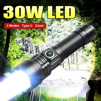 1000LM Светодиодный фонарик дальнего действия 500M Сверхмощный светодиодный фонарик Перезаряжаемый фонарь Используйте батарею 18650 чёрный