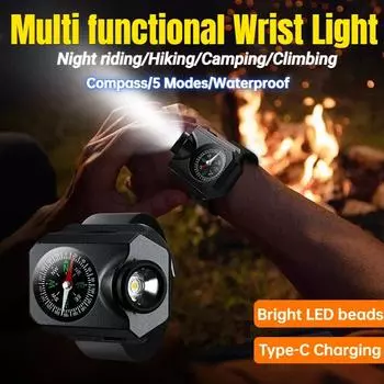 1000LM светодиодный наручный фонарь для наручных часов с компасом перезаряжаемый водонепроницаемый фонарь для кемпинга и бега на открытом воздухе 1PCS